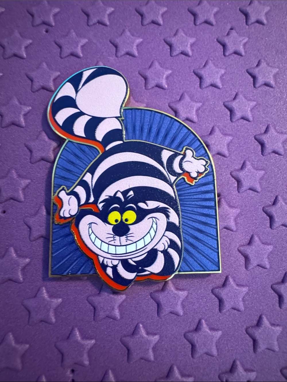 Disney D23 Exclusive Cheshire Cat Pin — Purple, Blue, Black, White, Yellow